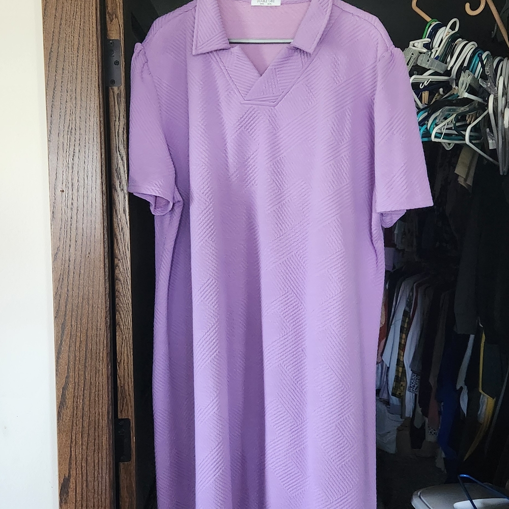 Casual Purple Polo Collar Short Sleeve Dress